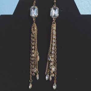 Gold-Toned and Rhinestone Tassel Earrings